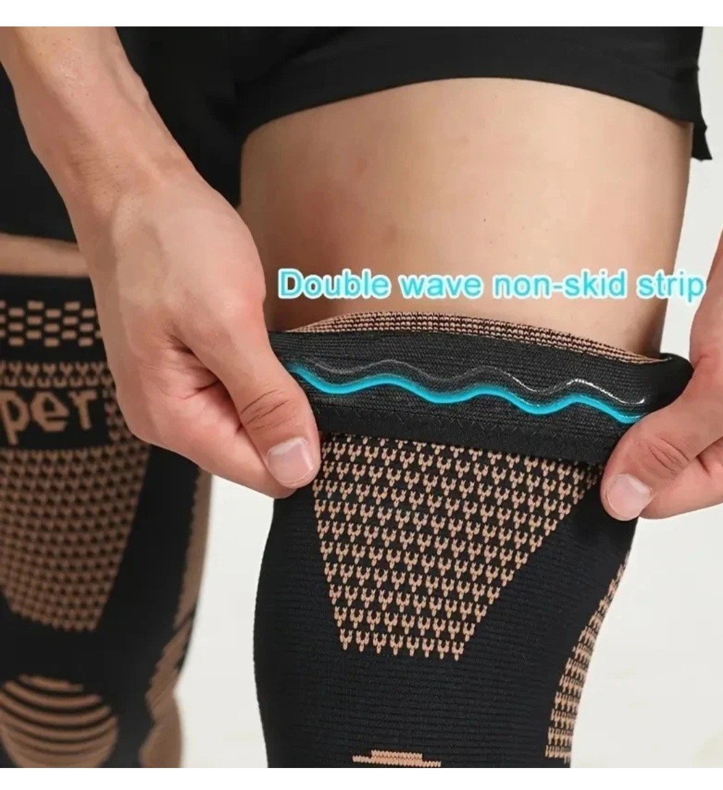 1PC Copper Compression Knee Sleeve Full Leg Support Breathable Knit Brace Size M