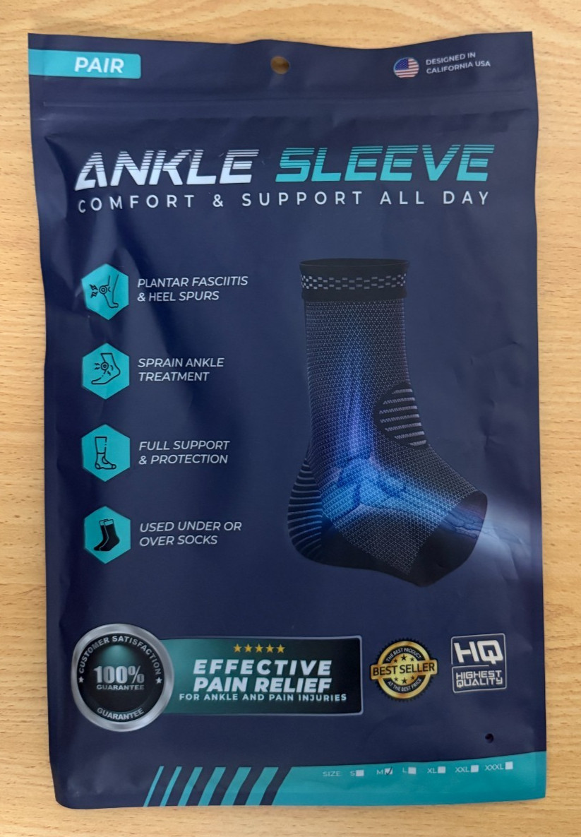 Ankle Sleeve Compression Sock Plantar Fasciitis Heel Spur Pain Relief Sz LARGE