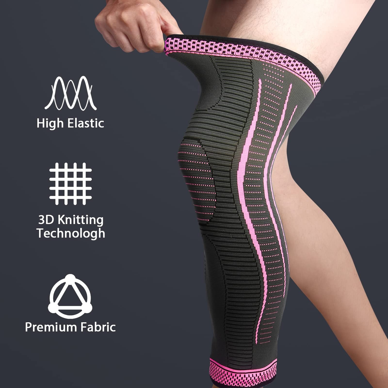 2 PCS Rose Red Medium Full Leg Compression Sleeves Long Knee Brace Support