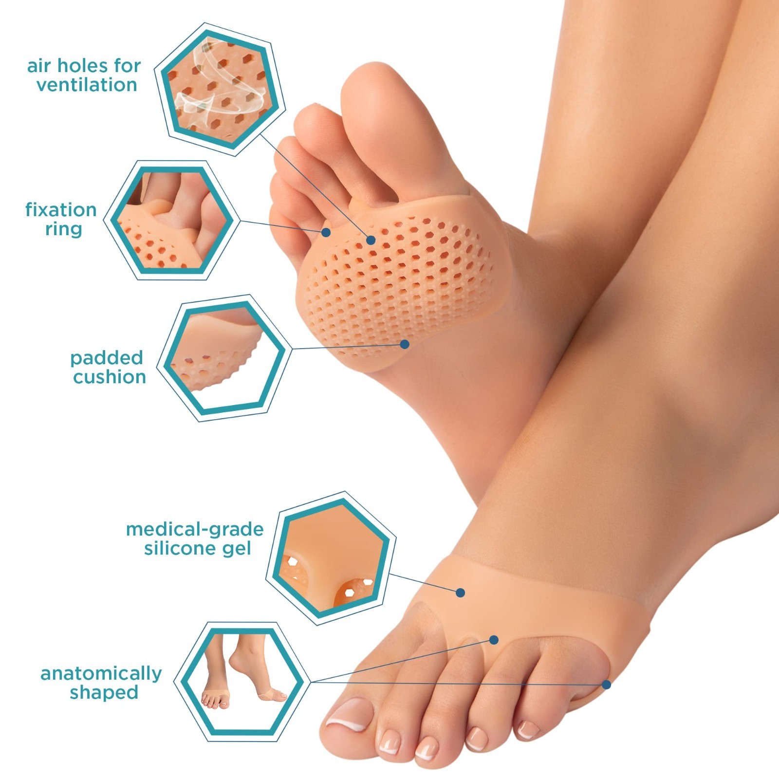 4‑Pack Gel Metatarsal Foot Pads –Ball of Foot Cushions for Pain & Neuroma Relief