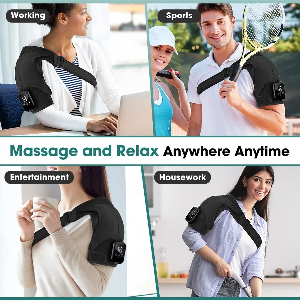 Electric Shoulder Massager Heated Shoulder Brace with Vibration for Pain Relief