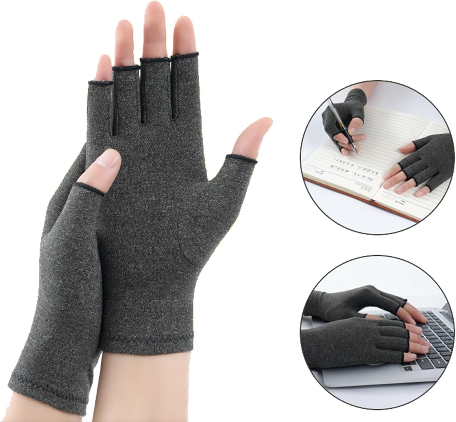 Large Compression Arthritis Gloves – Comfortable Fingerless Design in Dark Gray