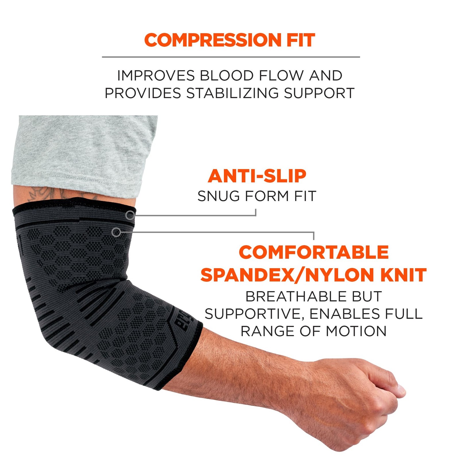 Ergodyne – 16594 ProFlex 651 Elbow Compression Sleeve, Brace Support for Men