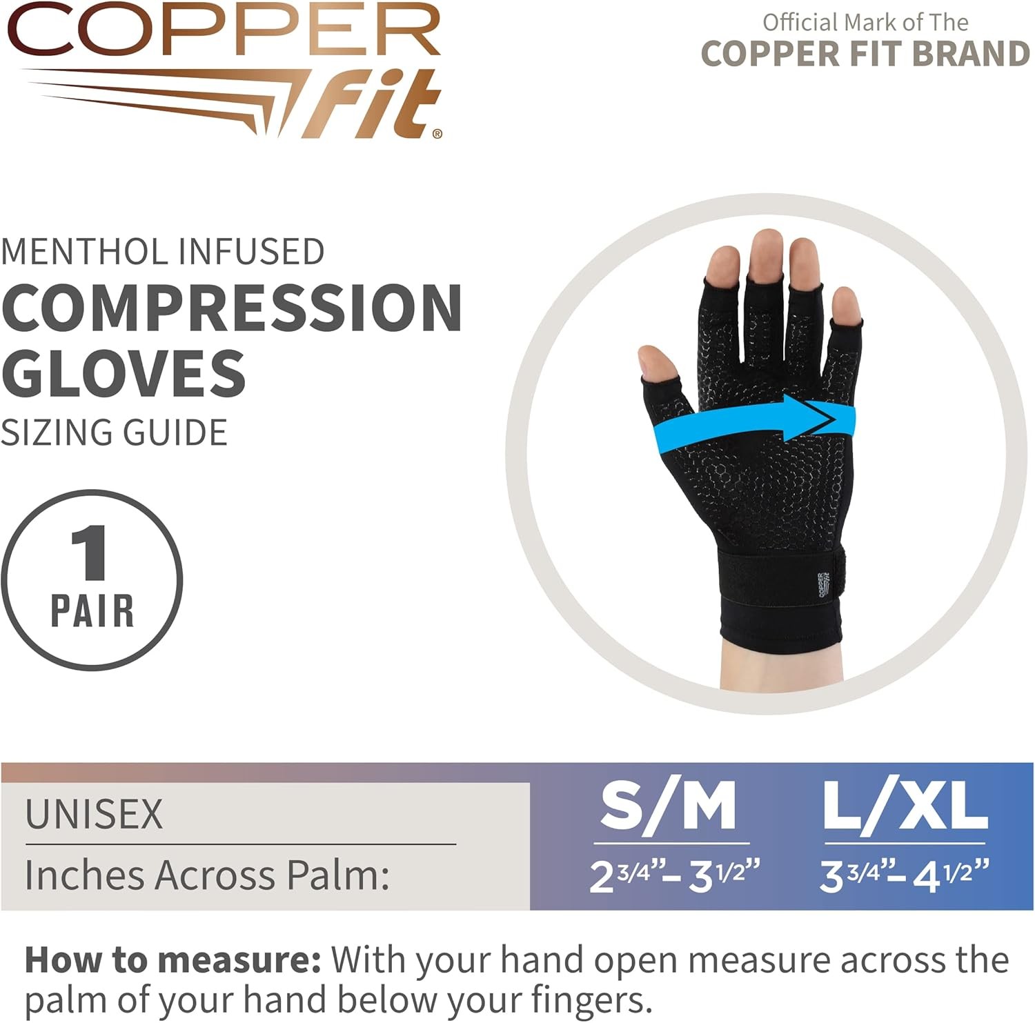 Copper Fit ICE Compression Gloves Infused with Menthol and Coq10 for Recovery, B