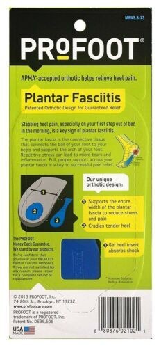 ProFoot Plantar Fasciitis Heel Insert Patented Orthotic Design Men’s 8-13 1 Pair