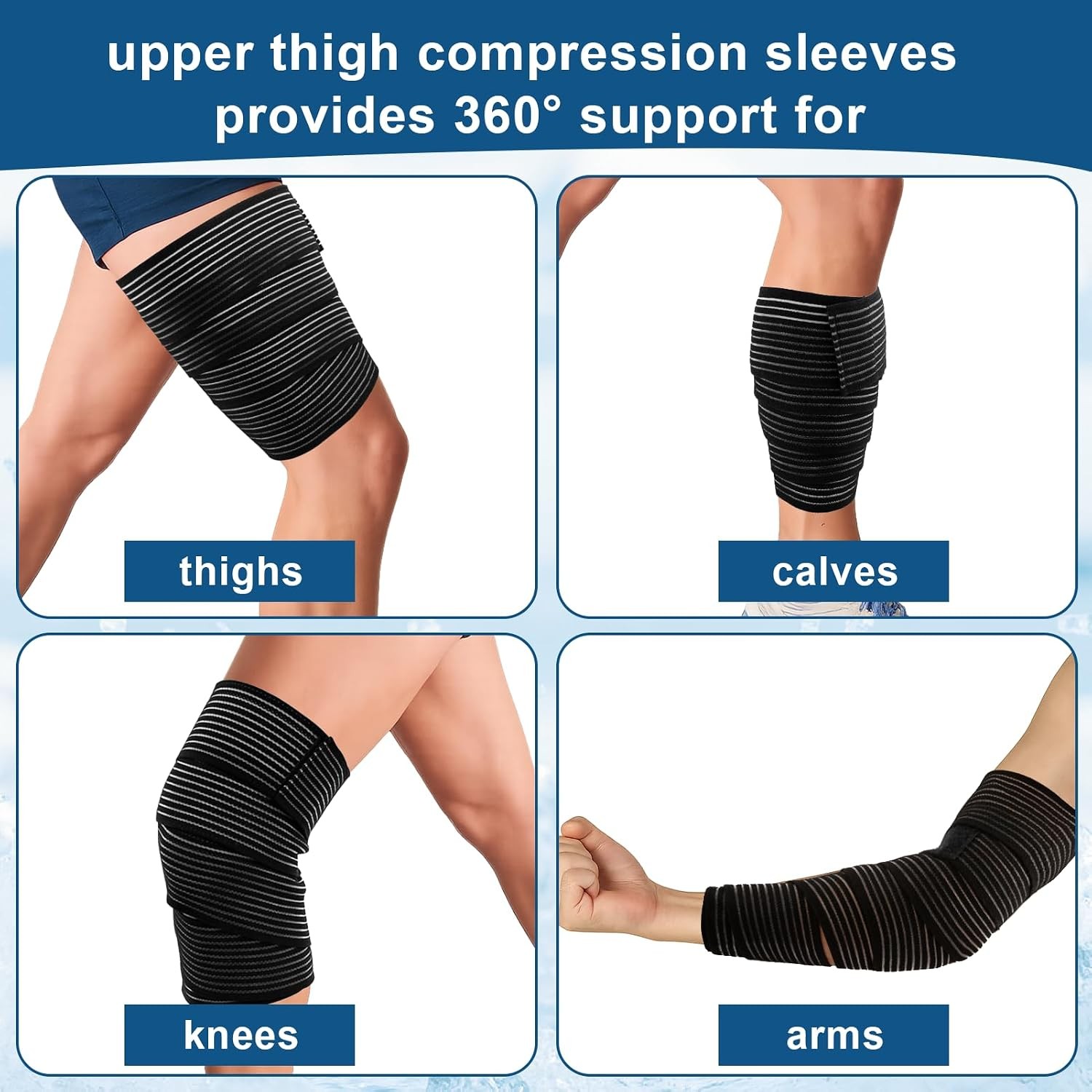 2 PCS Thigh Hamstring Compression Sleeve Black 200Cm x 8Cm Nylon-Lycra Blend