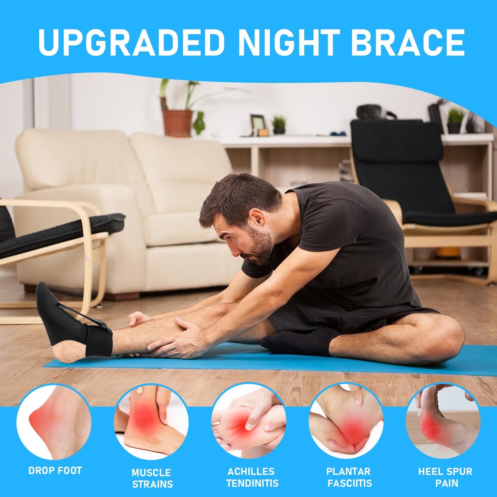 Plantar Fasciitis Night Splint, Supportive Foot Brace with Arch Cushion for Plan