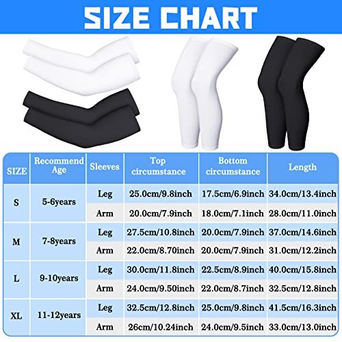 4 Pairs Kids Compression Arm & Leg Sleeves for Basketball Black & White, Small