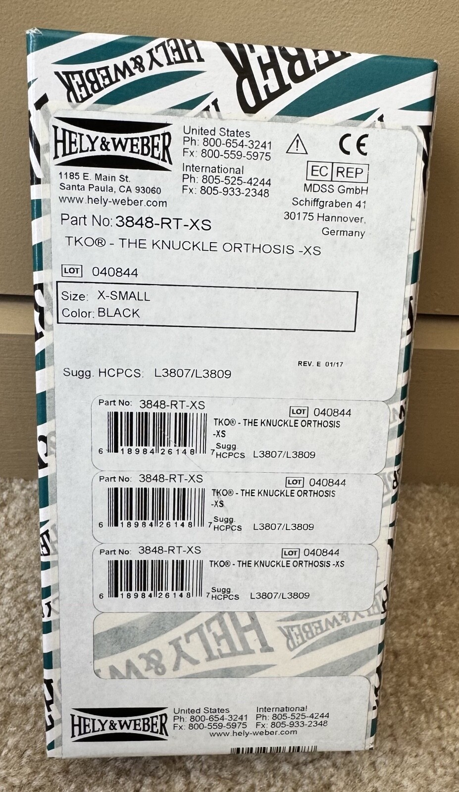 *NEW HELY & WEBER TKO(THE KNUCKLE ORTHOSIS) HAND BRACE/3848-RT-XS*