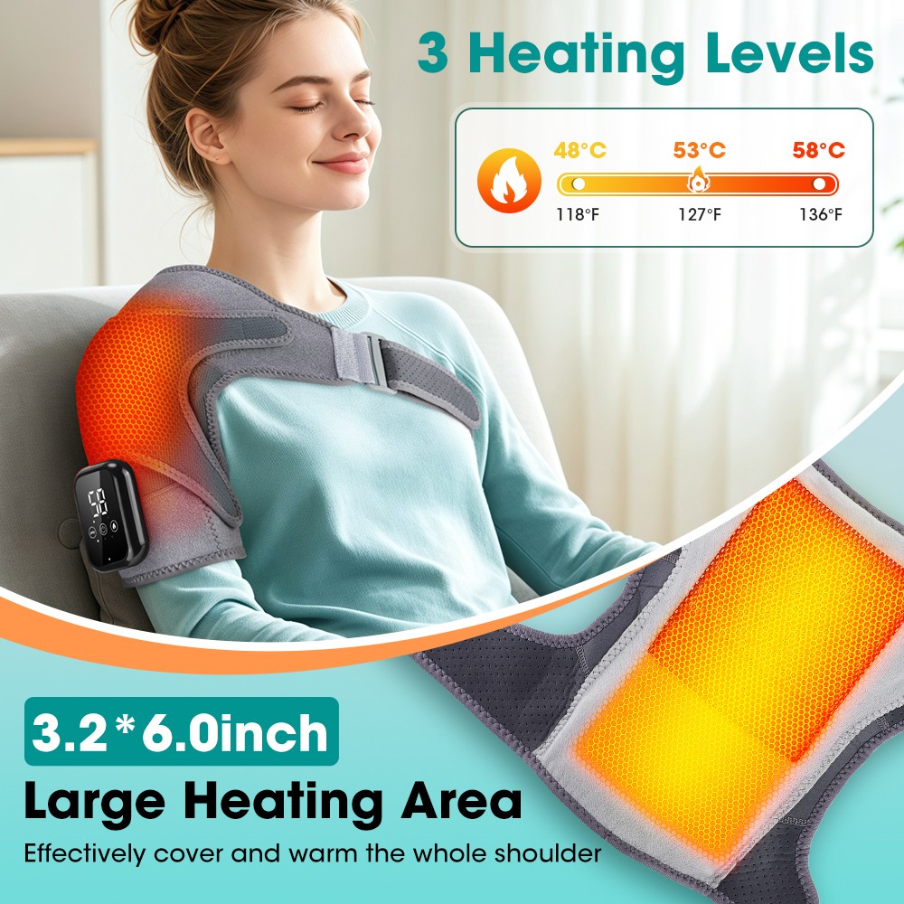 3 Heating Vibration Shoulder Wrap Electric Cordless Vibration Massage 3 Modes