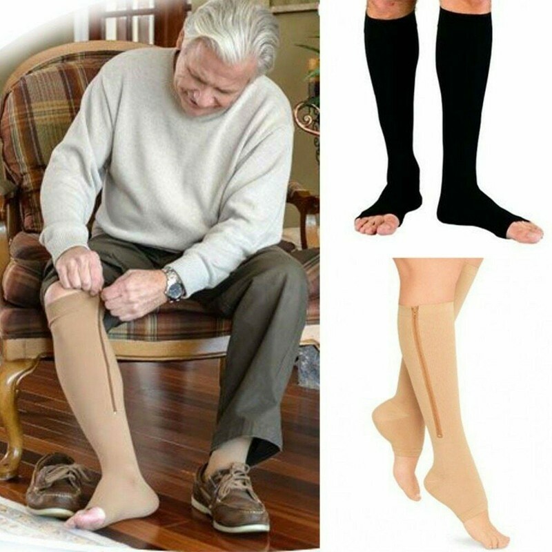 Zip Up Compression Socks with Zipper Supports Leg Knee Stockings Open Toe US
