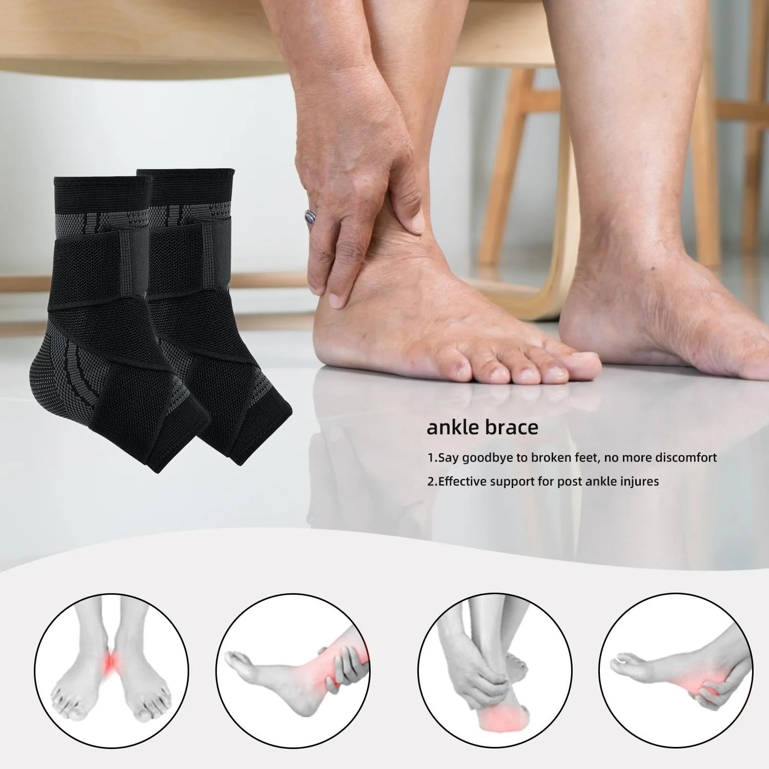 Ankle Support Brace, Adjustable Compression Ankle Braces for Sports Protection
