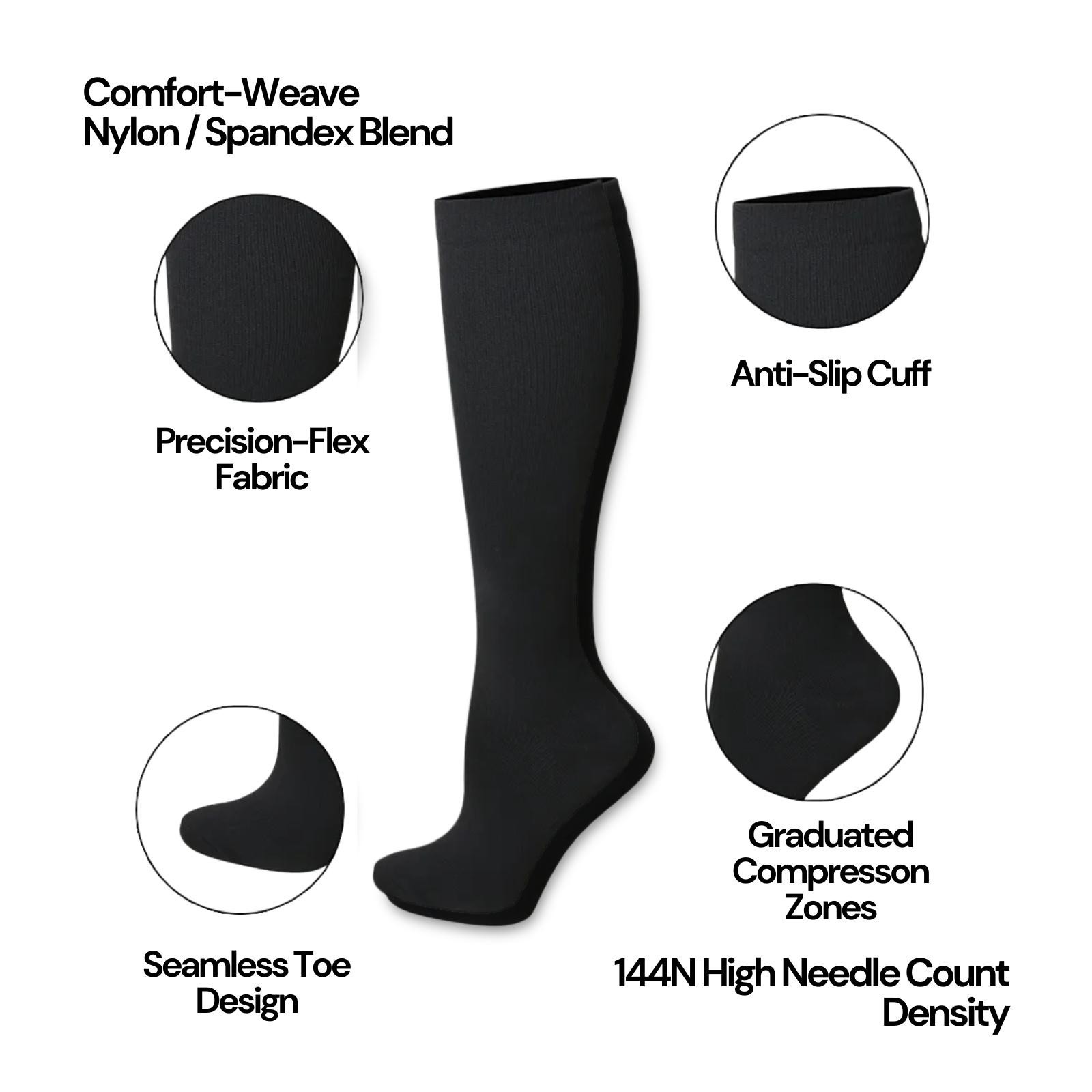 Black Graduated Compression Socks 3 Pr Stockings Medical Relief Knee XL – XXL