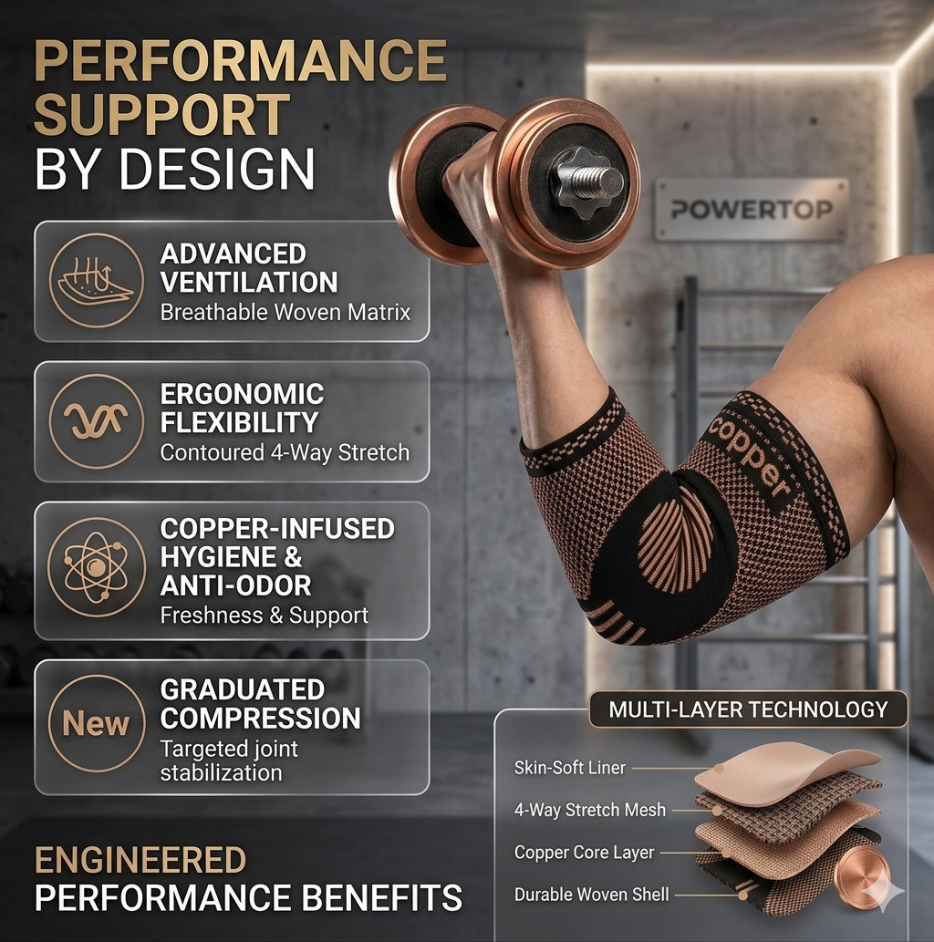 Copper Compression Elbow Brace Sleeve for Arthritis, Tendonitis & Joint Pain Rlf
