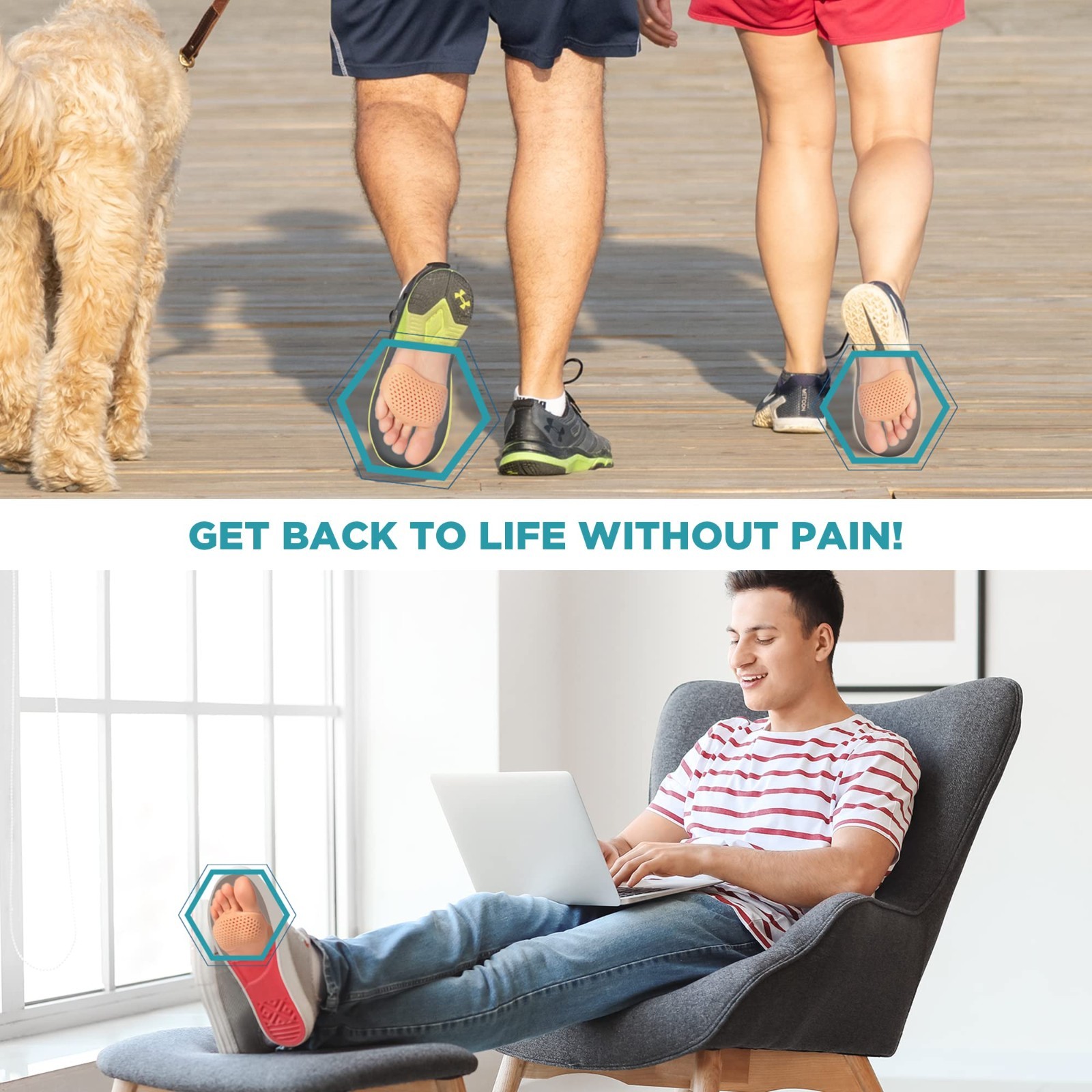 4‑Pack Gel Metatarsal Foot Pads –Ball of Foot Cushions for Pain & Neuroma Relief