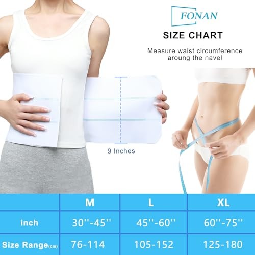 Abdominal Binder Post Surgery for Men and Women, 30″-45″ (M) White – 3 Panel