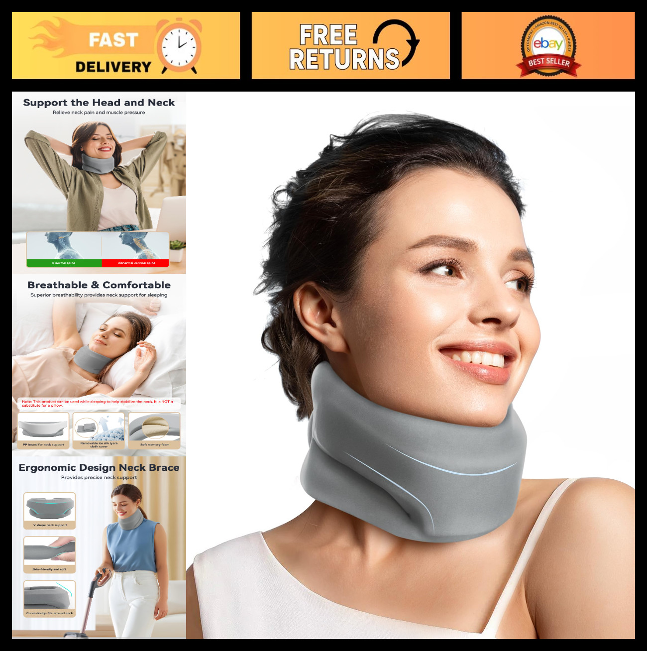 Cervical Neck Brace Support Collar – Soft Foam Wrap for Spine Alignment & Pain R