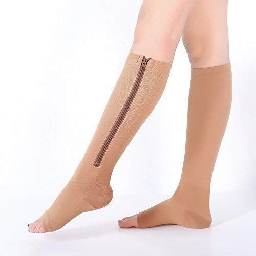 Zipper Compression Socks – Open Toe Thin Anti-Fatigue Stretchy High Sock Unisex