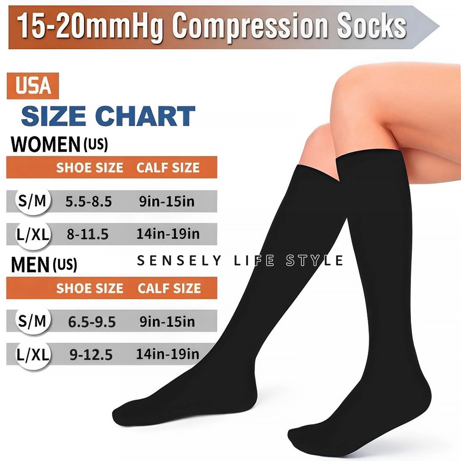 Knee High Compression Socks (23mmHg) Promote Blood Circulation Breathable Fabric