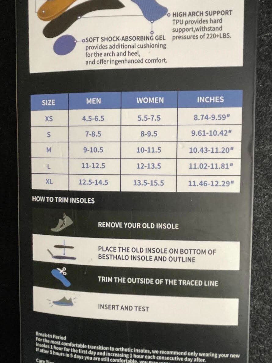 BestHalo Plantar Fasciitis Insoles – High Arch Support, Gel Cushion M