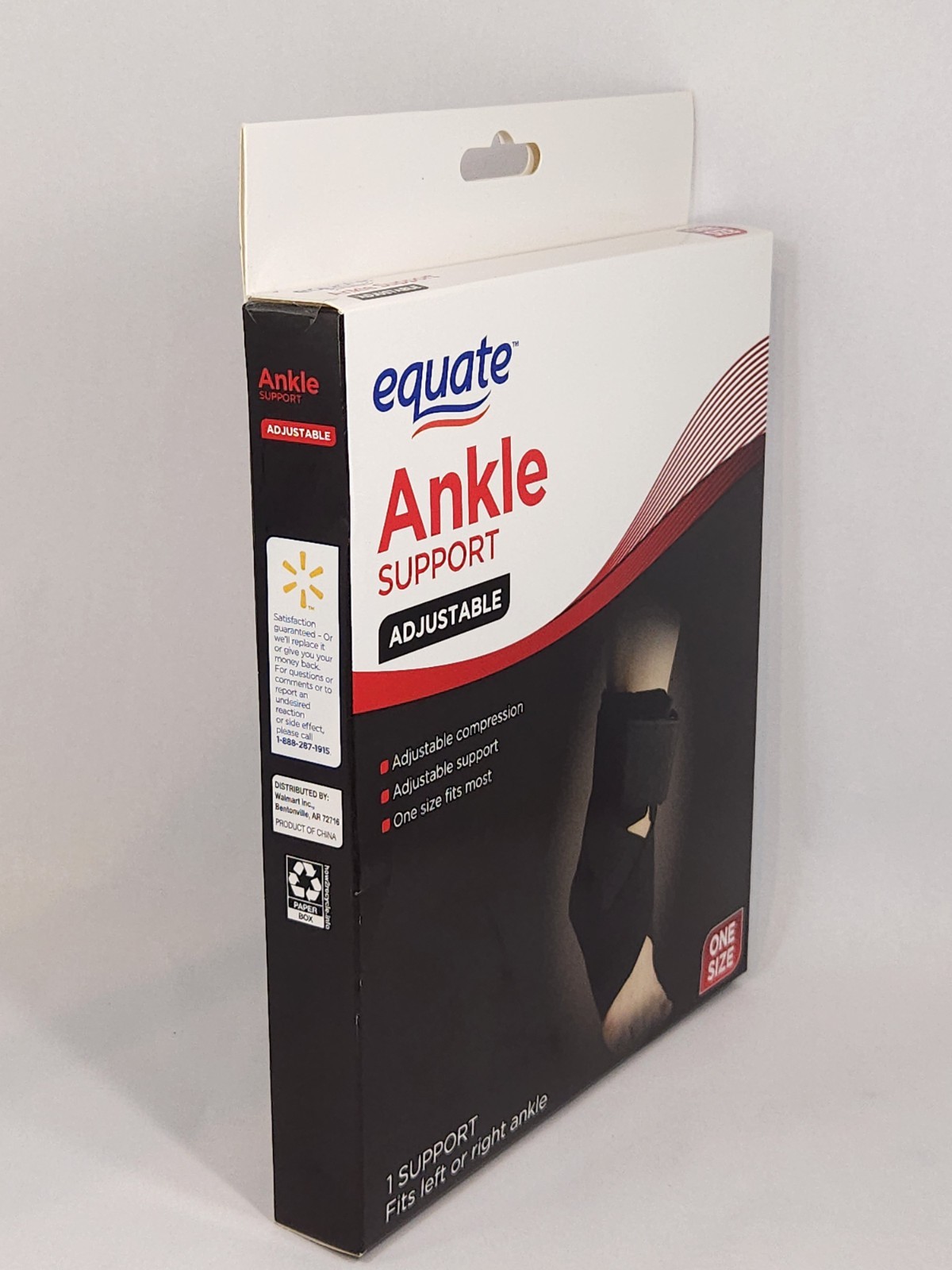 Equate Adjustable Ankle Support Brace One Size Fits Most Left/Right Black