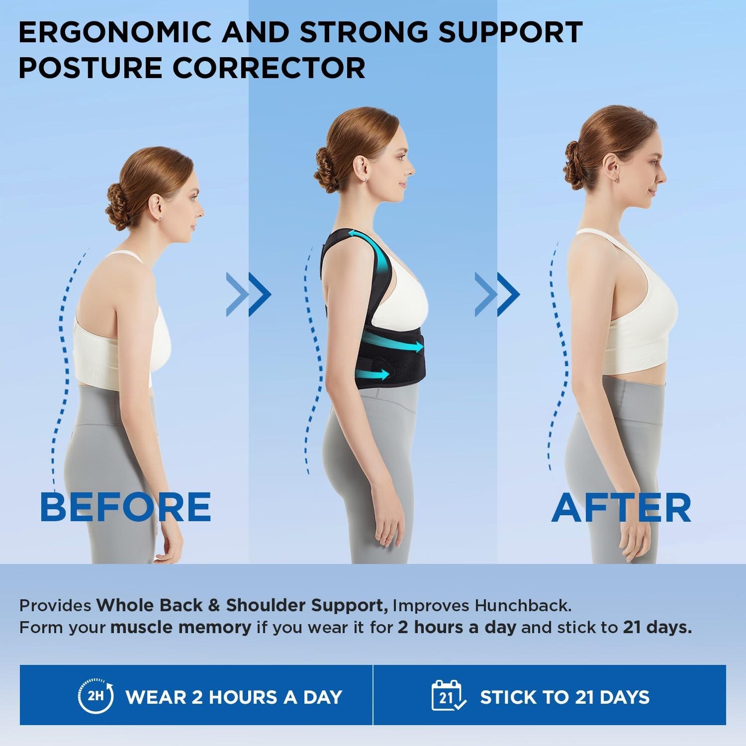 Adjustable Shoulder Posture Corrector, Small, Black