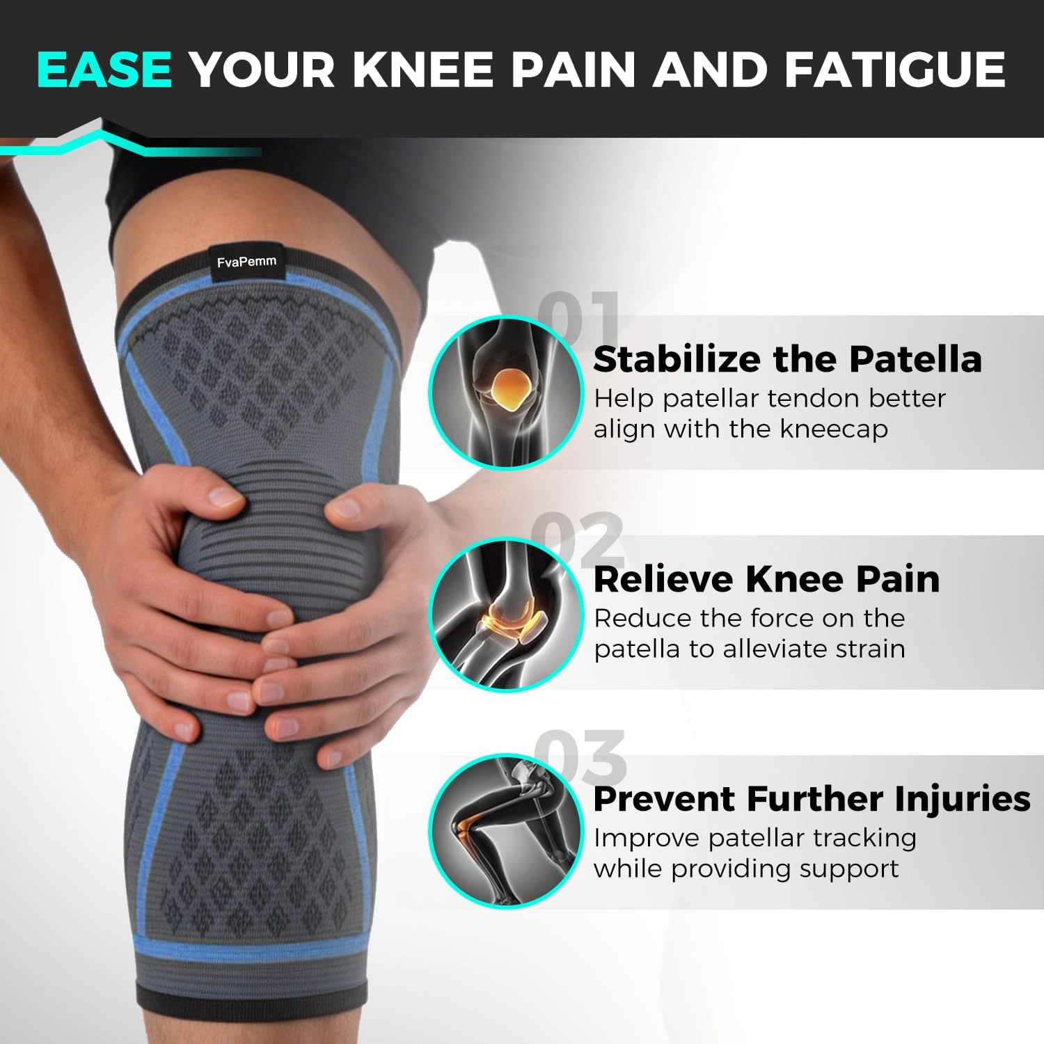 FvaPemm Knee Brace for Women & Men, Compression Sleeve XX-Large, Blue