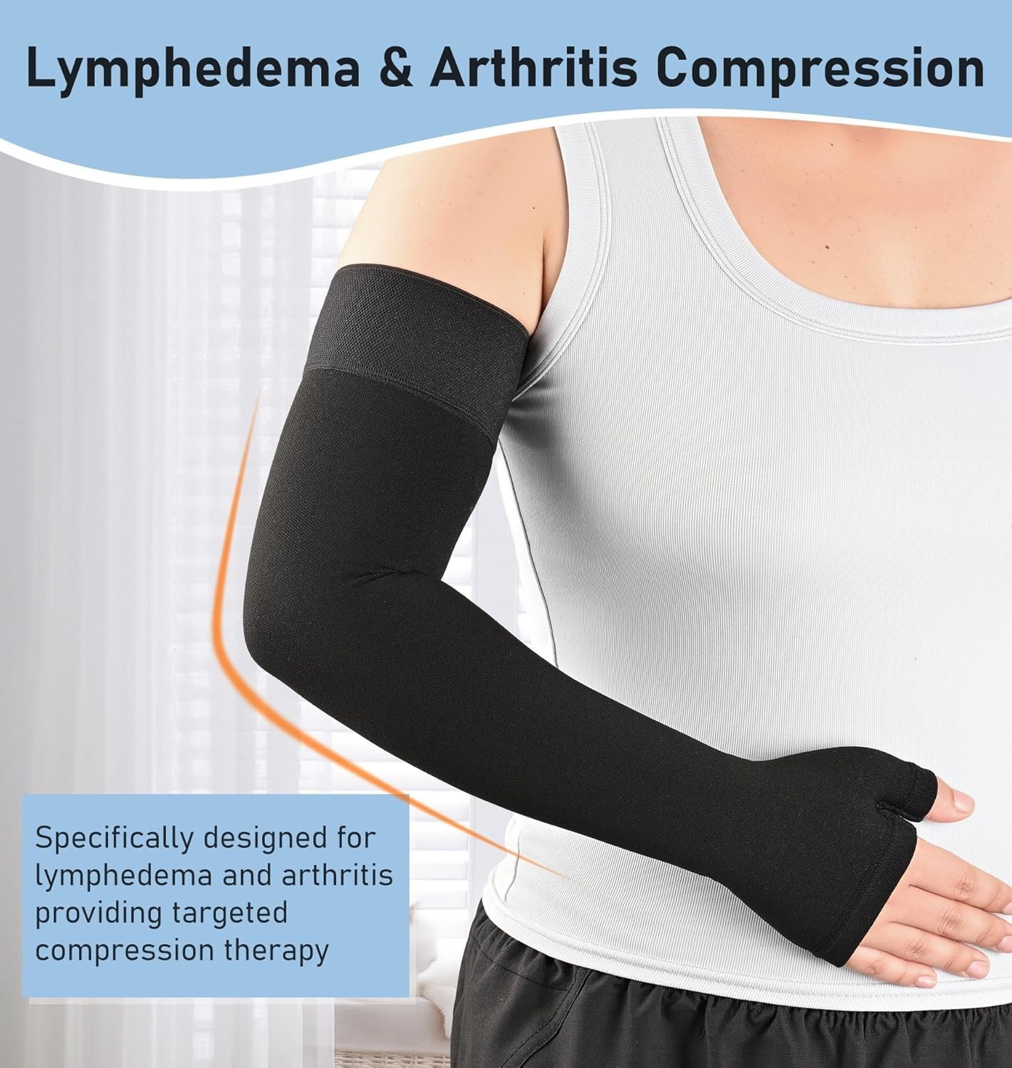 KEKING Lymphedema Compression Arm Sleeve with Gauntlet, 15-20 mmHg Graduated …