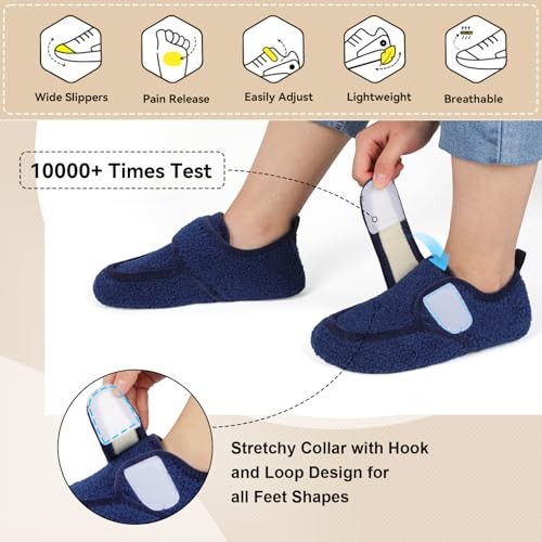 Womens Mens Slippers Diabetic House Slippers for 8-9 Women/6.5-7.5 Men Blue