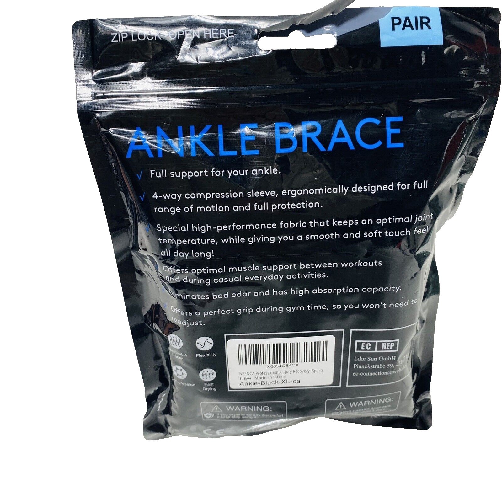 2 Pack Ankle Braces 4-Way Compression Breathable Fabric Elimates Bad Odors New