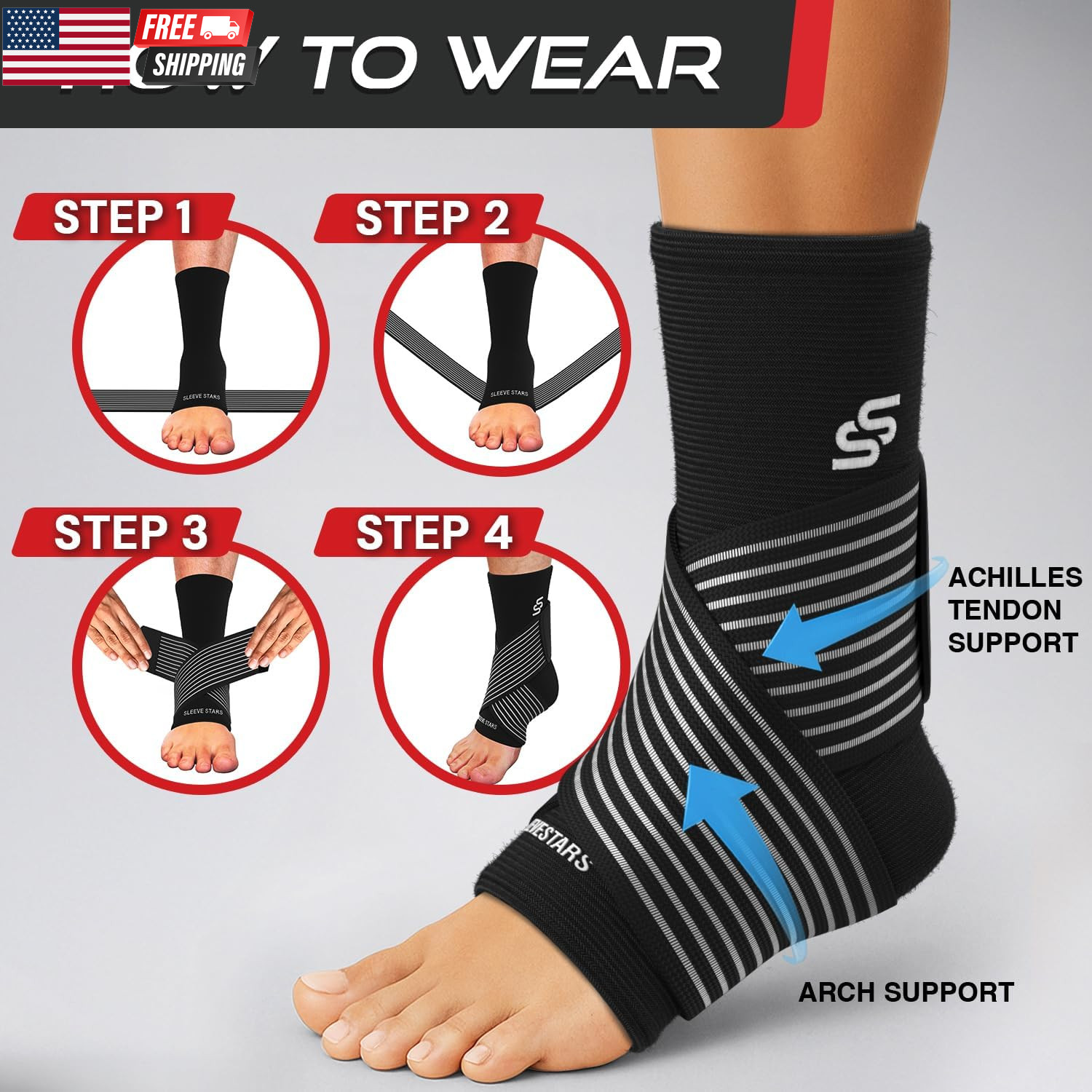 Sleeve Stars Ankle Brace for Women & Men, Ankle Wrap for Sprain, Compression Sle