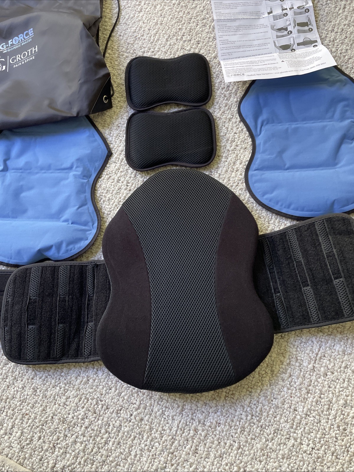 G-Force Cryo Back Brace 2 Ice PacksAdjustable Size Back Pain Relief Brace + Bag