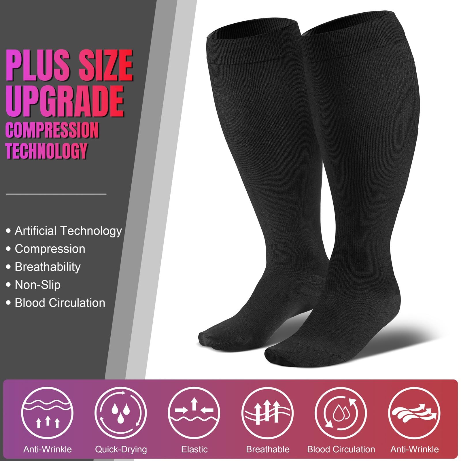 Plus Size Compression Socks Wide Calf for Women Men 20-30 mmhg-Extra Wide Ca…
