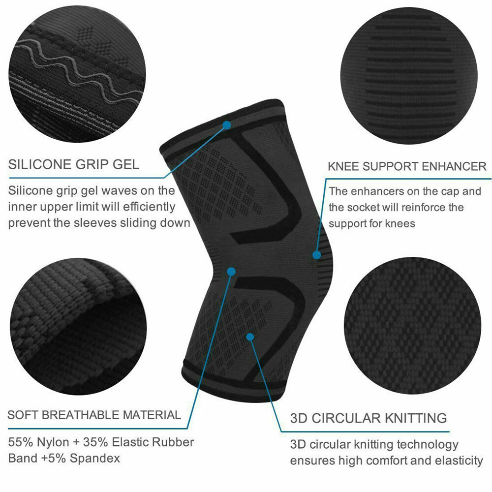2Pcs Knee Sleeve Compression Brace Support For Sport Joint Pain Arthritis Relief