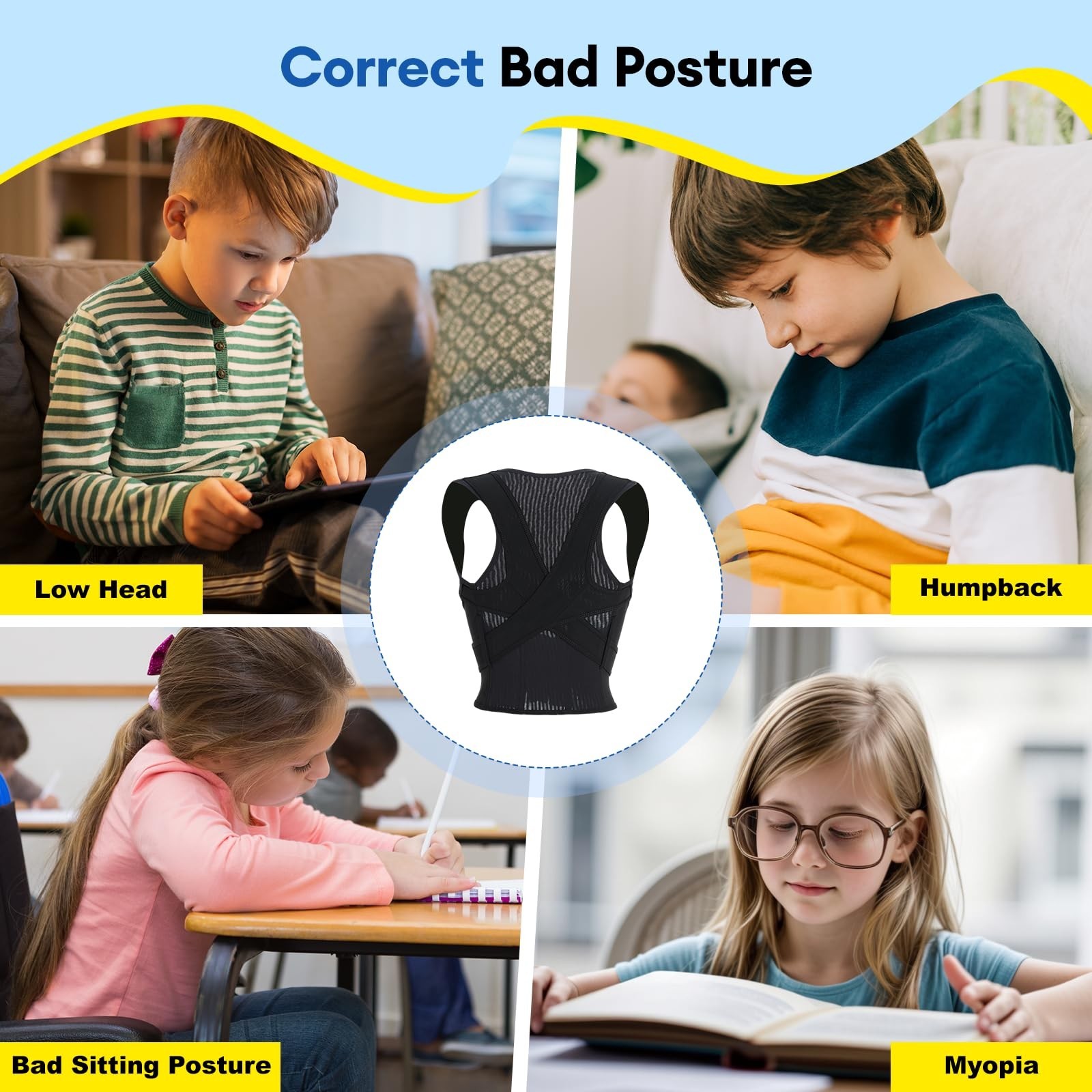 babaka Back Brace Posture Corrector for Kids, Adjustable Full Back Support, f…