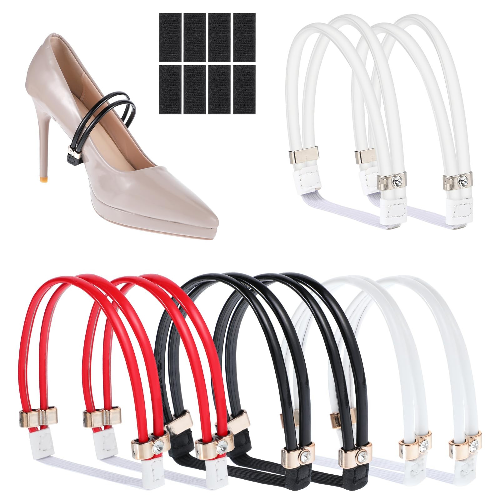High Heels Shoe Straps, 4 Pairs Rhinestone Shoe Lace Elastic High Heels 4 Styles