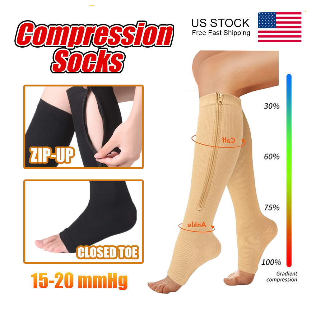 Zip Up Knee High Compression Socks DVT, Shin Splints for Circulation Support