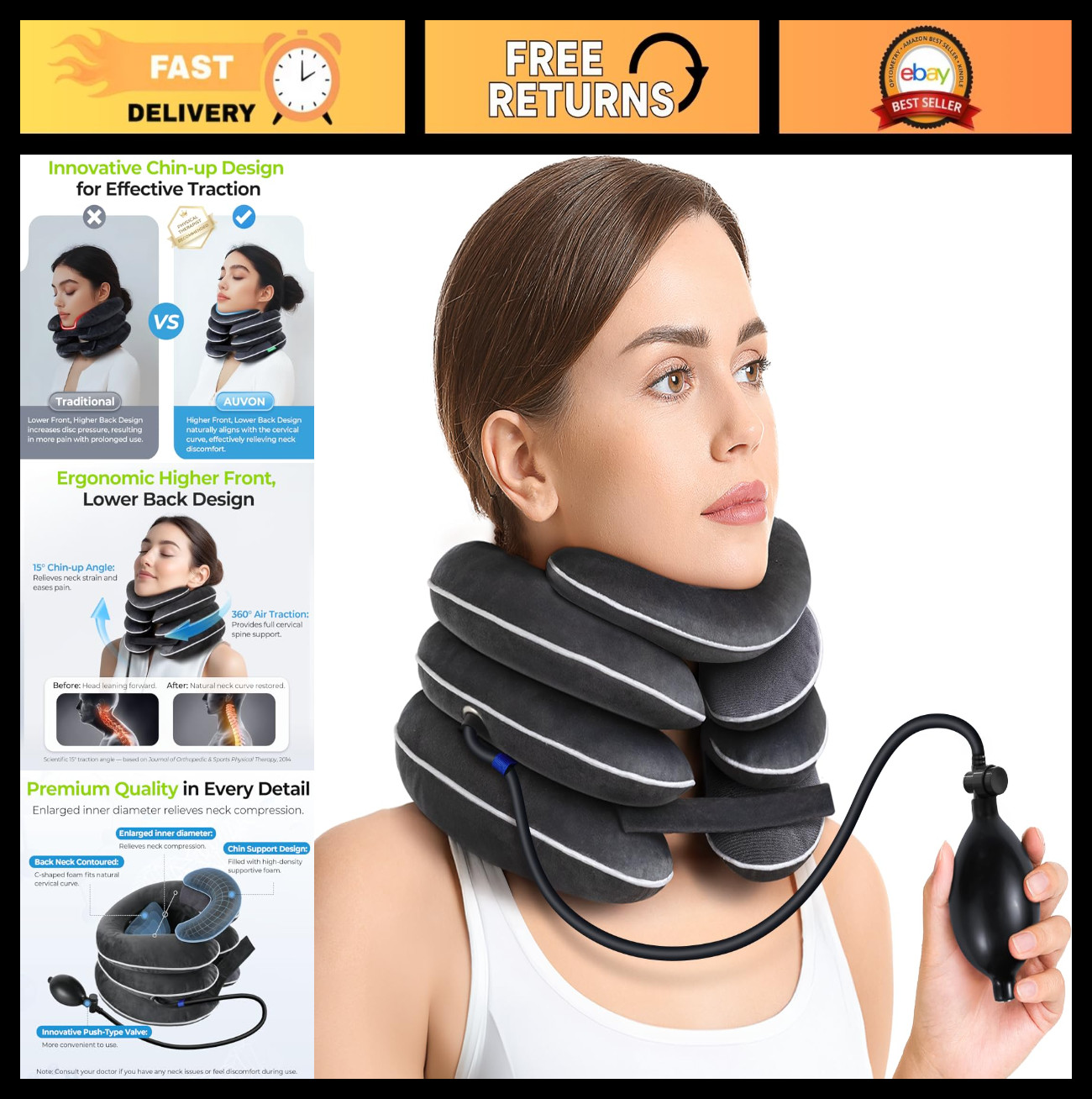 Inflatable Neck Stretcher for Cervical Traction, 3-Layer Design, Neck Brace Pill