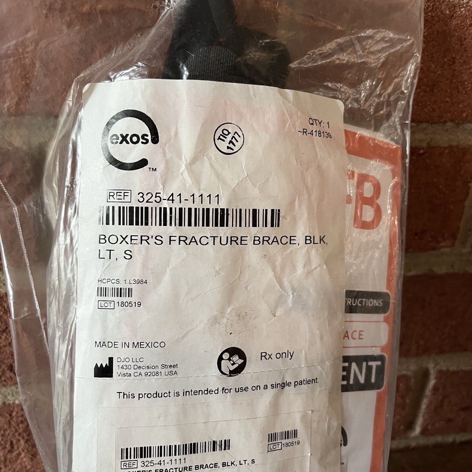 DJO Exos Boxer’s Fracture Brace Black Left Small 325-41-1111 NIP