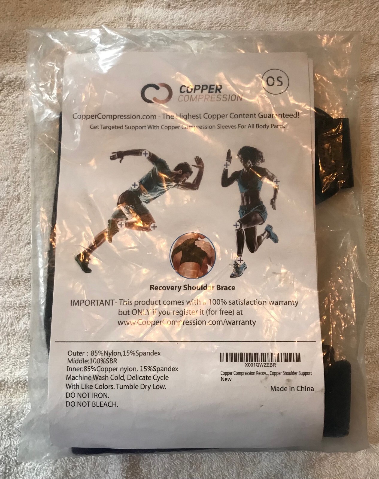 Copper Compression Recovery Shoulder Brace OS NEW