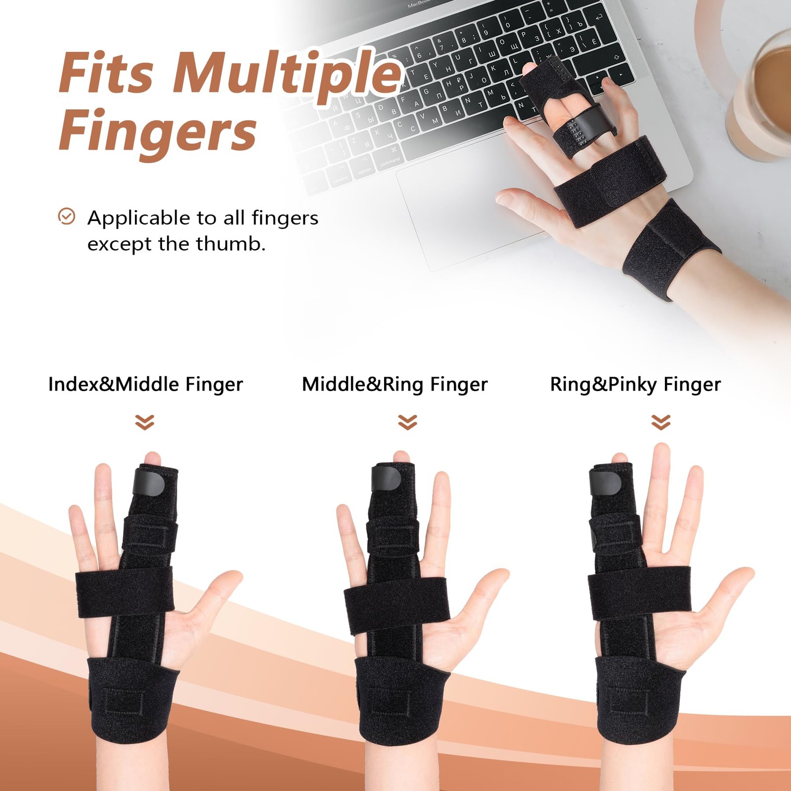 2 Finger Splint, Adjustable Brace, Metal Support L/XL, Black