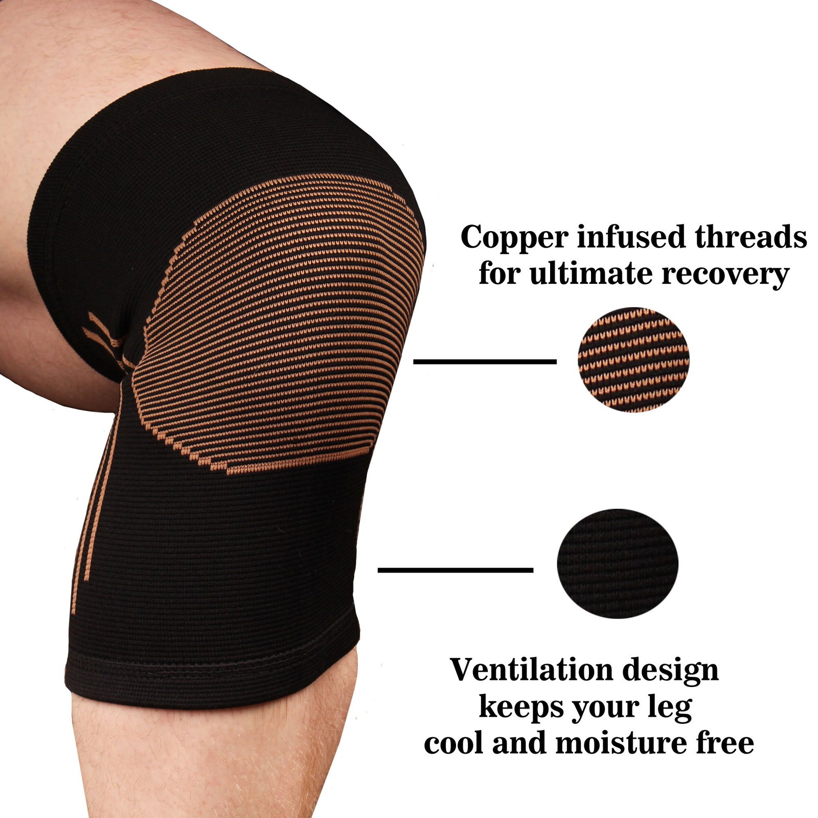 Copper D Knee Compression Small – Medium (Pack of 1), All Black –