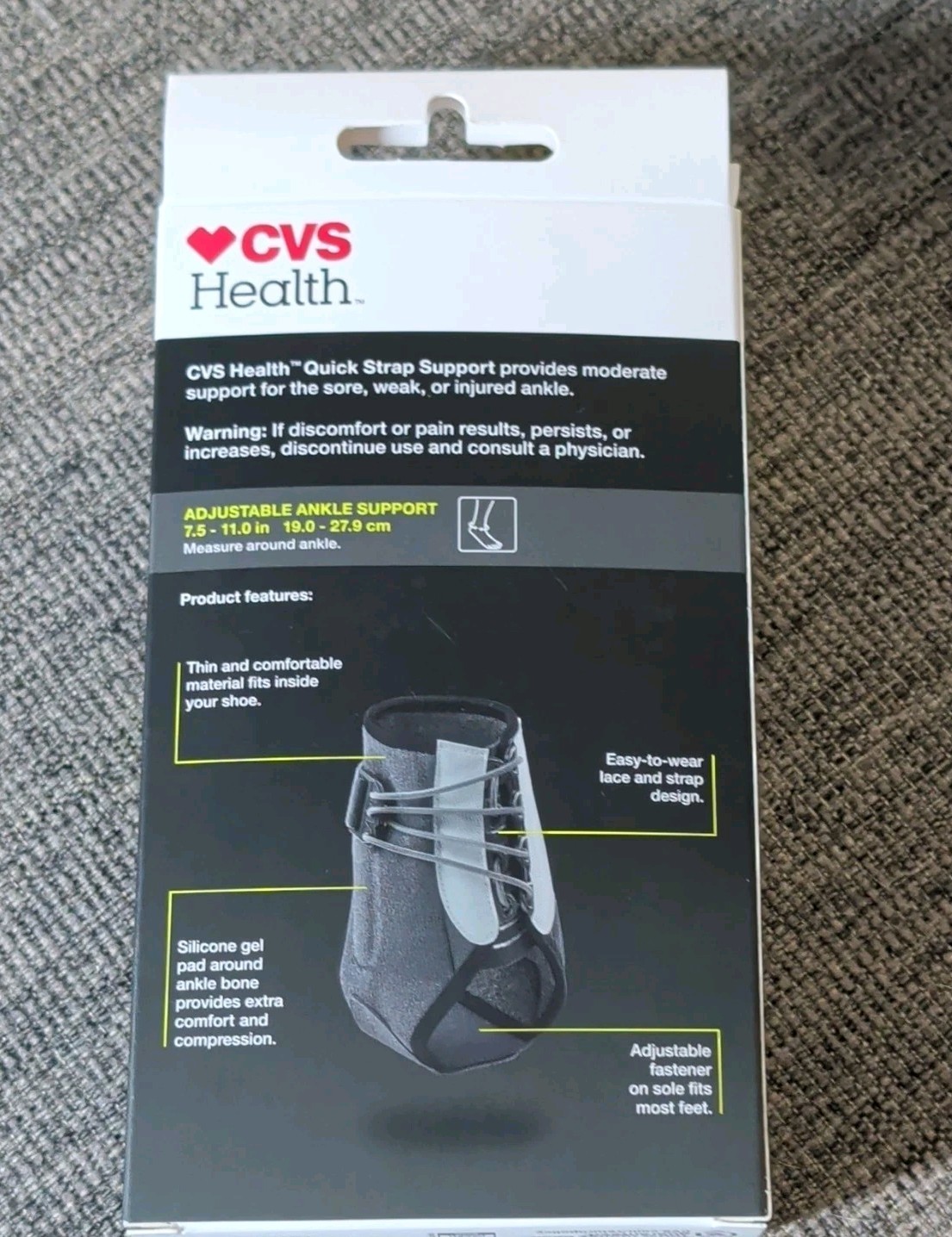 CVS Health Quick Strap Support Ankle Brace, Adjustable Odor Resistant, One Size