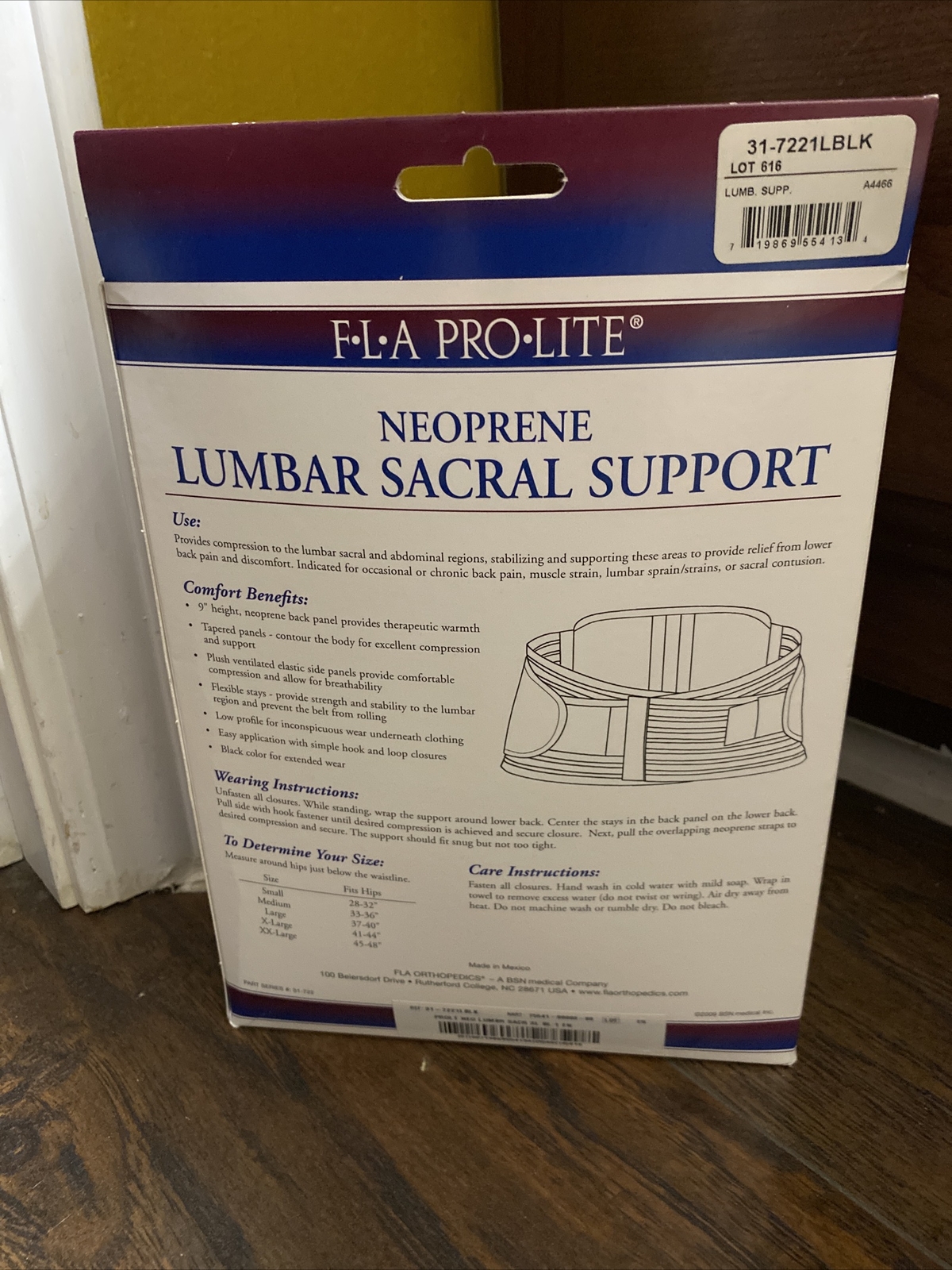 FLA Pro-Lite Neoprene Lumbar Sacral Support XL Black Pain Relief New