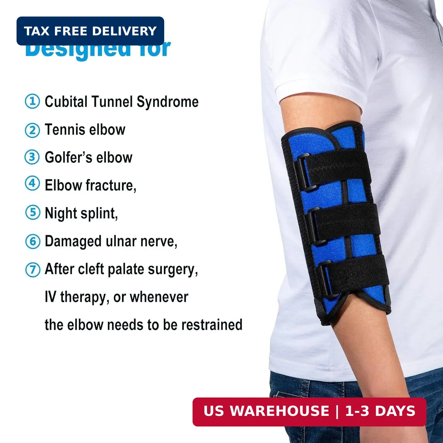 Elbow Brace Night Splint Support for Cubital Tunnel Syndromean, Ulnar Nerve, Sta