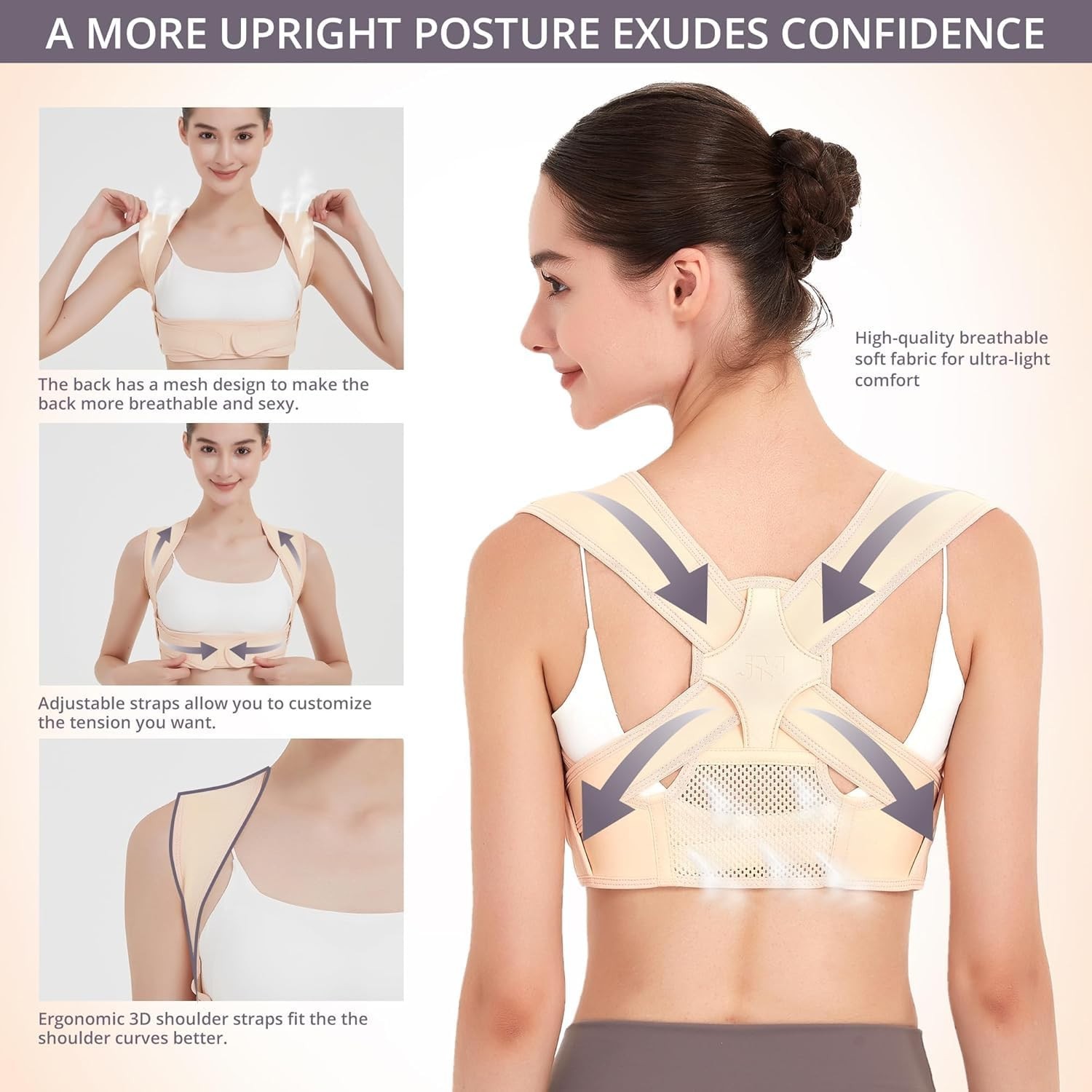 Breathable Beige Posture Corrector – Adjustable Back Support for Adults L/XL