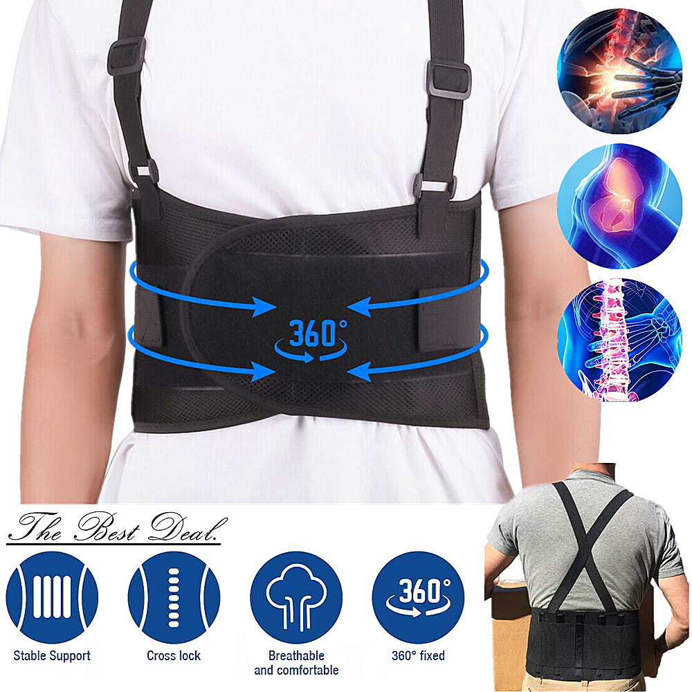 Weight Lift Lumbar Lower Back Waist Heavy Duty Support Belt Brace With Suspender