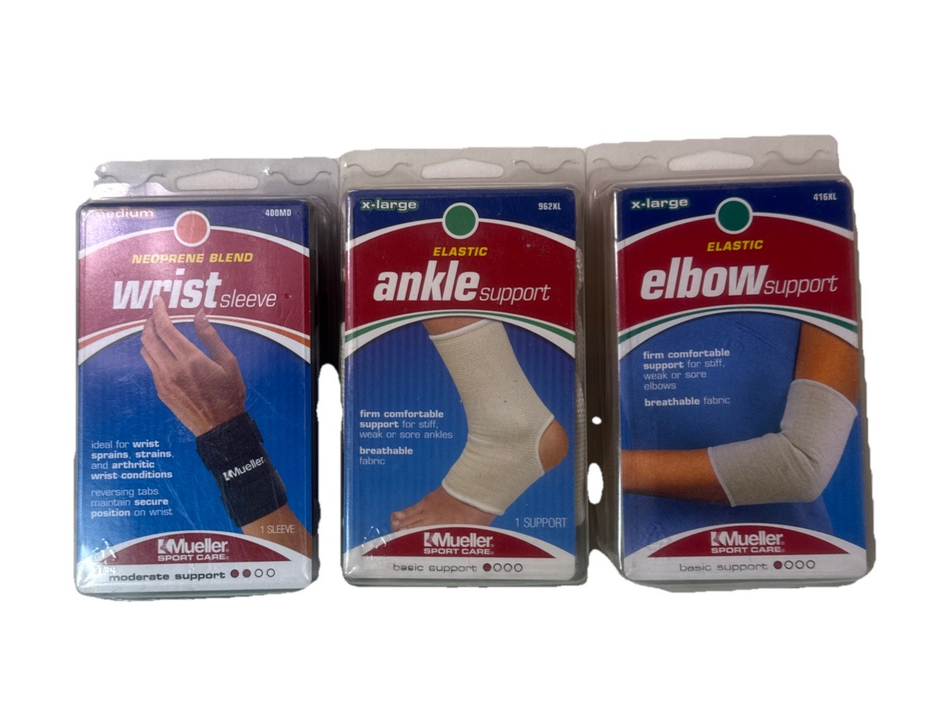 Mueller Lot of 3 Sport care wrist sleeve, Ankle support , Elbow support.