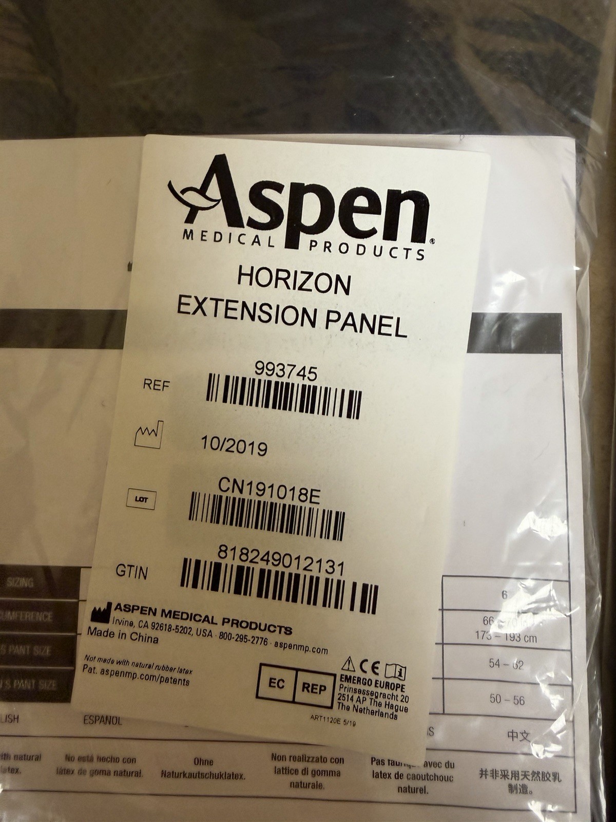 Aspen Horizon Extension Panel Back Brace Extension Size 6 Black CE 993745