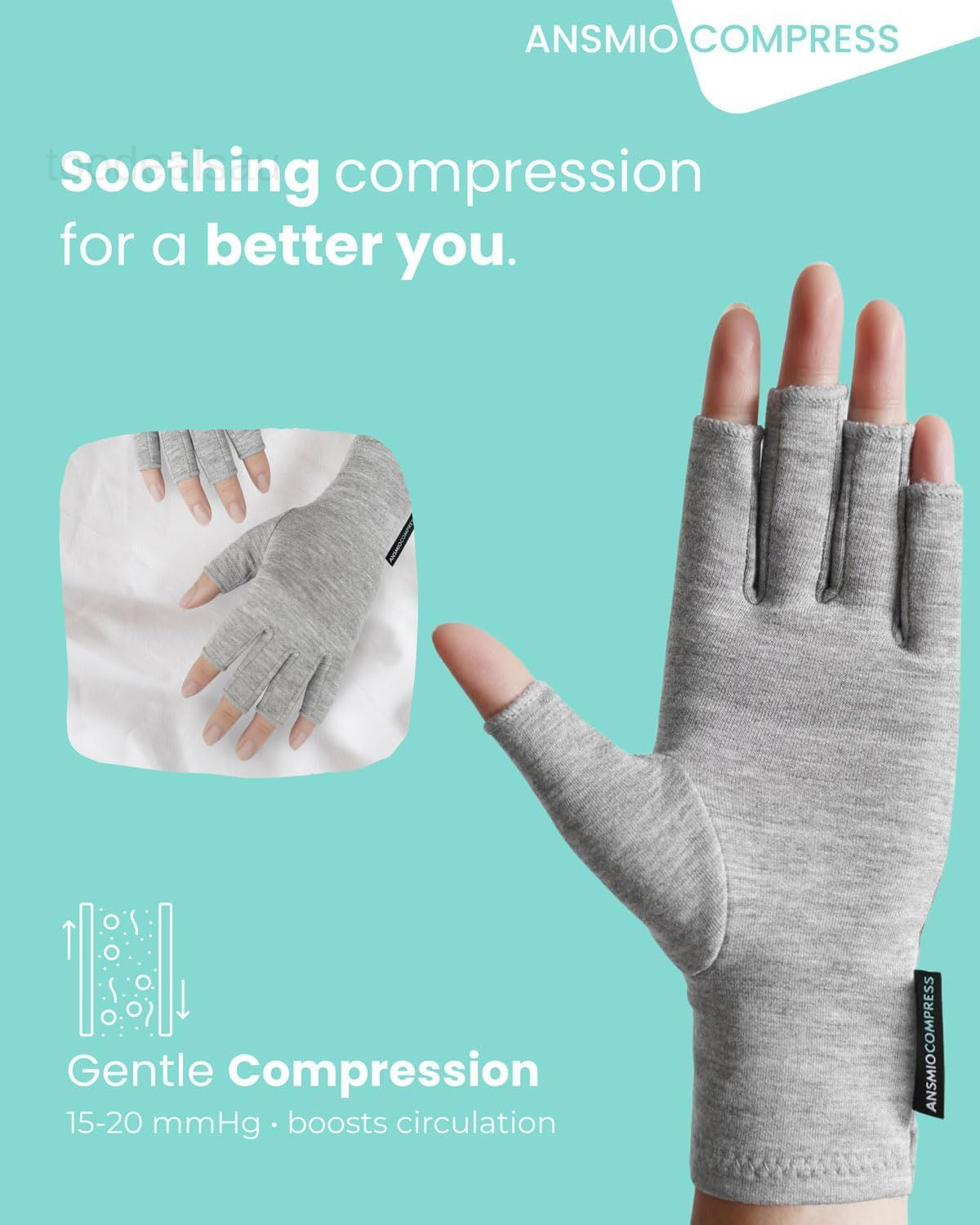 Rayon Derived from Bamboo Compression Gloves – Fingerless Small, Grey